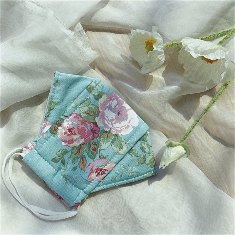 Khẩu trang nữ 3D thô cotton hoa nhí vintage dây điều chỉnh