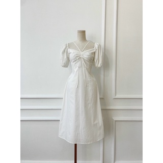 Đầm midi phối dây rút (S/M/L - Trắng/Đen)