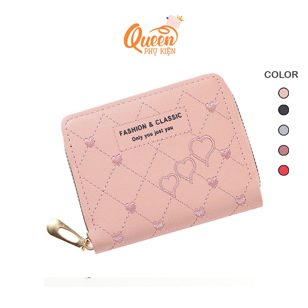 Ví Ngắn Nữ Mini FASHION AND CLASSIC Thêu Tim Cực Đep