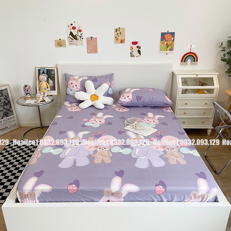 Bộ ga gối Cotton Poly nhập khẩu 3 món (Ga+2 vỏ gối đầu), ga chun bọc nệm đủ size m6 m8
