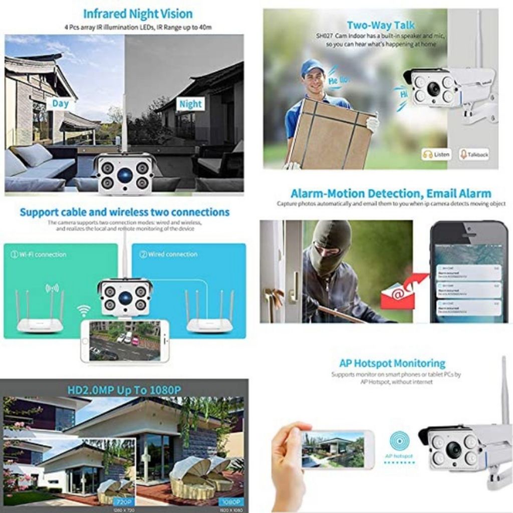 Camera wifi ngoài trời không dây Srihome Sh027 - Camera ip đàm thoại 2 chiều , cảnh báo chuyển động, chống nước Ip67