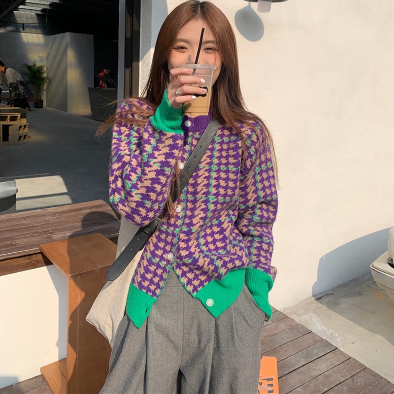 Áo cardigan dệt kim tay dài dáng rộng phong cách thời trang hàn quốc