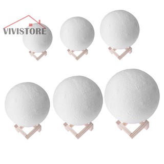3D Print Moon Lamp Rechargeable LED Night Light Touch Switch Bedside Lights