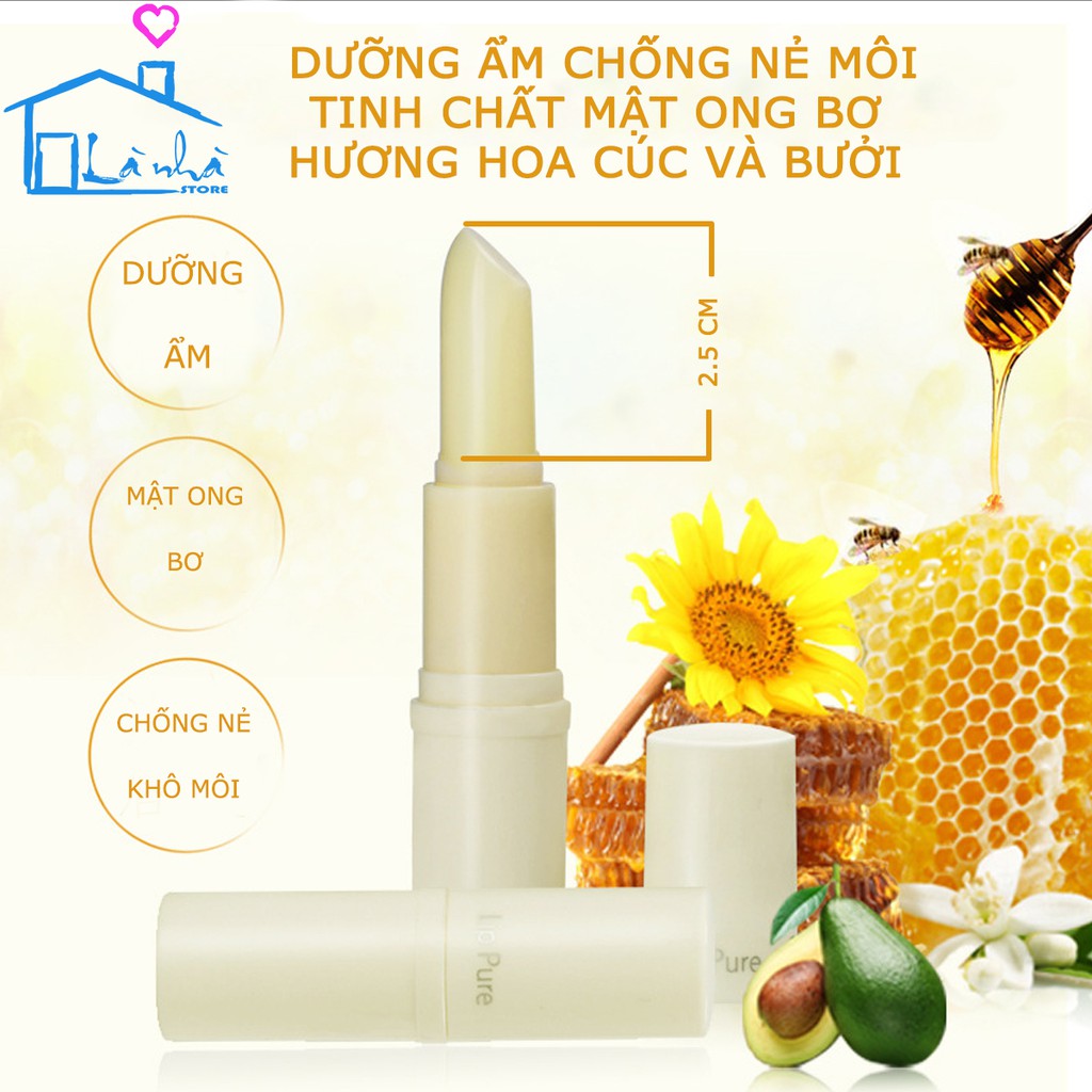 SON DƯỠNG MÔI CHIẾT XUẤT TỪ MẬT ONG VÀ BƠ TƯƠI HƯƠNG HOA CÚC VÀ BƯỞI LIP PURE