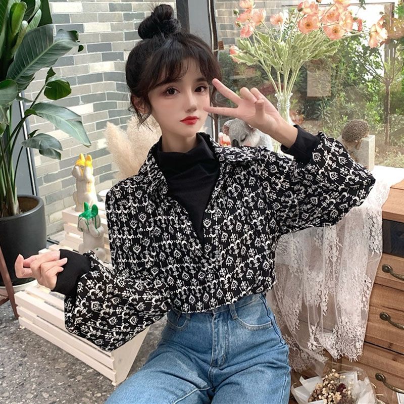 Áo Sơ Mi Tay Dài Giả Hai Lớp Dáng Rộng Phong Cách Hàn Quốc Thời Trang Mùa Đông Mới Cho Nữ