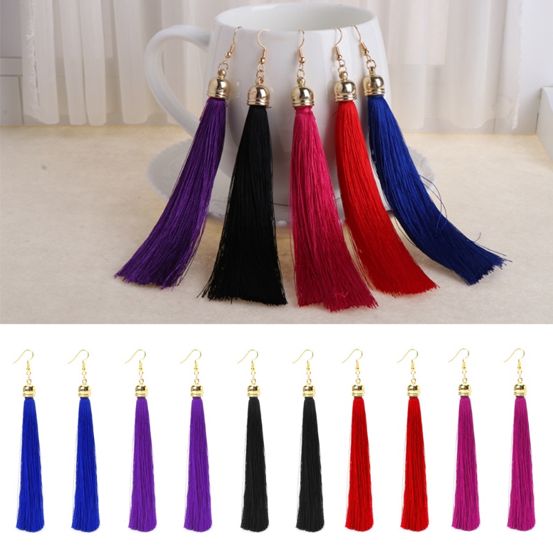 Đôi khuyên tai dáng dài tua rua phong cách vintage thời trang dành cho nữ