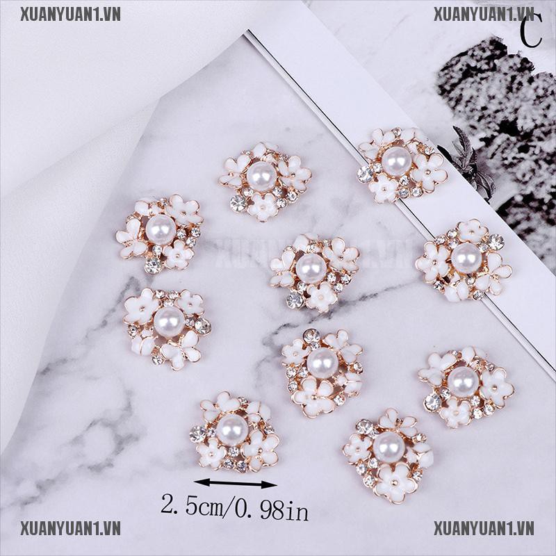 [XUANYUAN1] Set 10 Nút Trang Trí Mặt Phẳng Đính Đá Ngọc Trai