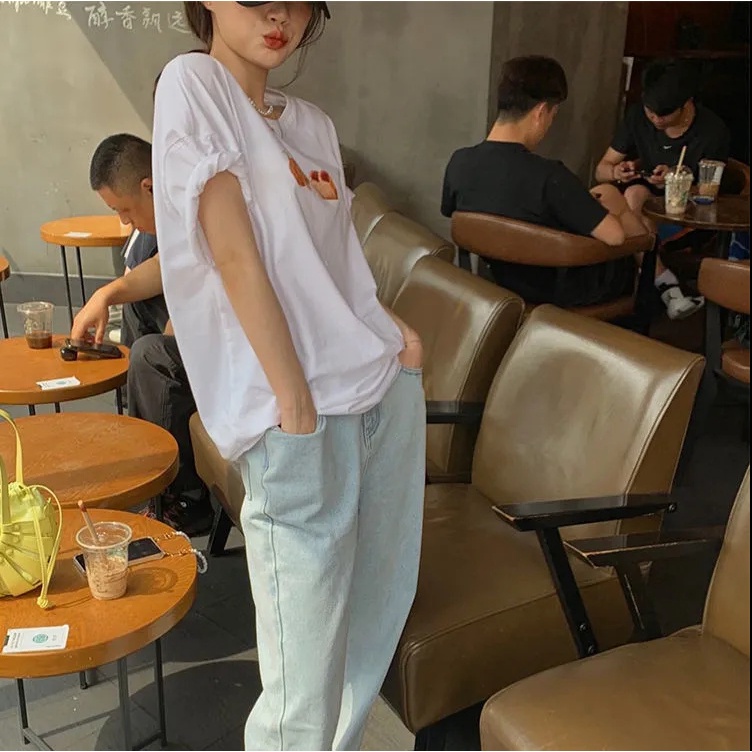 NRVP Áo thun 100% cotton dáng rộng thời trang Hàn Quốc cho nữ