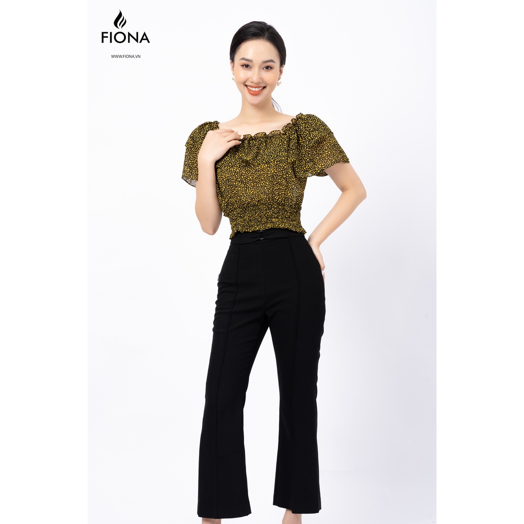 Áo sơ mi nữ Fiona bo gấu sơ mi nữ họa tiết hoa nhí chun eo bèo nhún cổ trễ vãi trẻ trung F551260