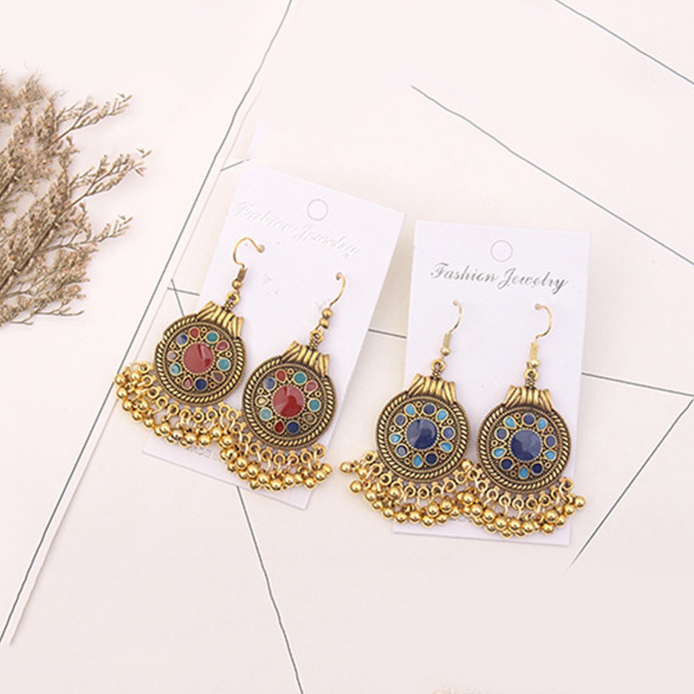 Hoa Tai Dáng Dài Mặt Hình Hoa Phối Tua Rua Phong Cách Bohomian