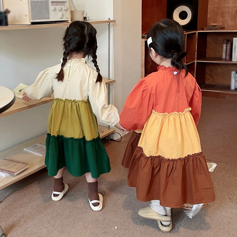 Đầm Công Chúa Tay Dài Màu Sắc Xinh Xắn Phong Cách Hàn Quốc Cho Bé Gái