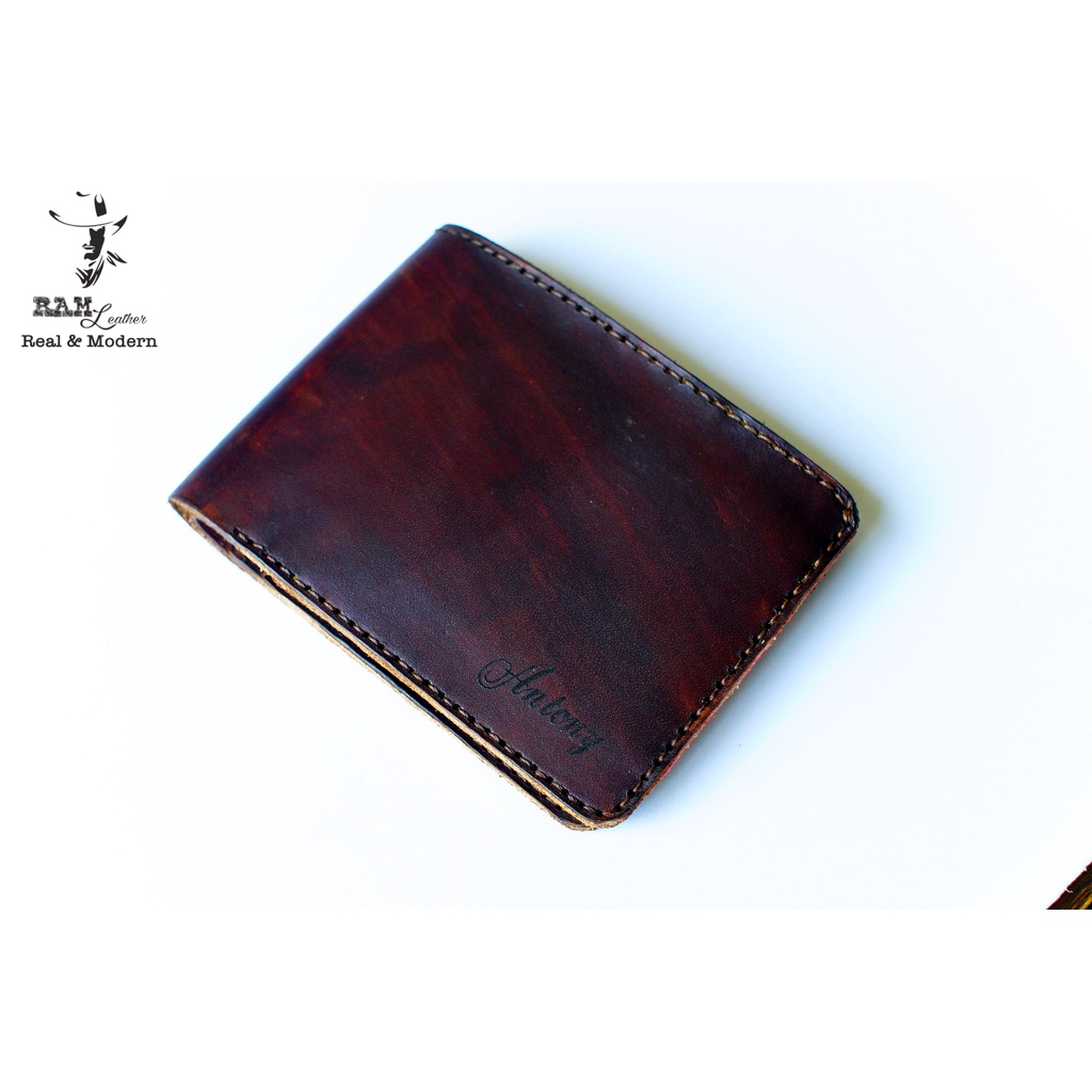 Ví nam nữ RAM Leather handmade da bò Italia Vegtan nâu đậm vintage