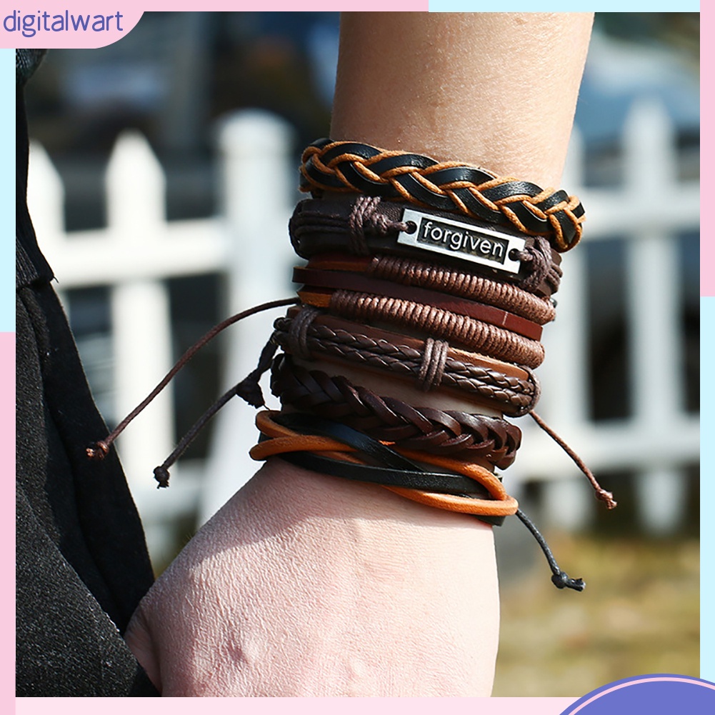 Bộ 6 chiếc vòng đeo tay bằng da giả kiểu dáng thời trang dành cho nam