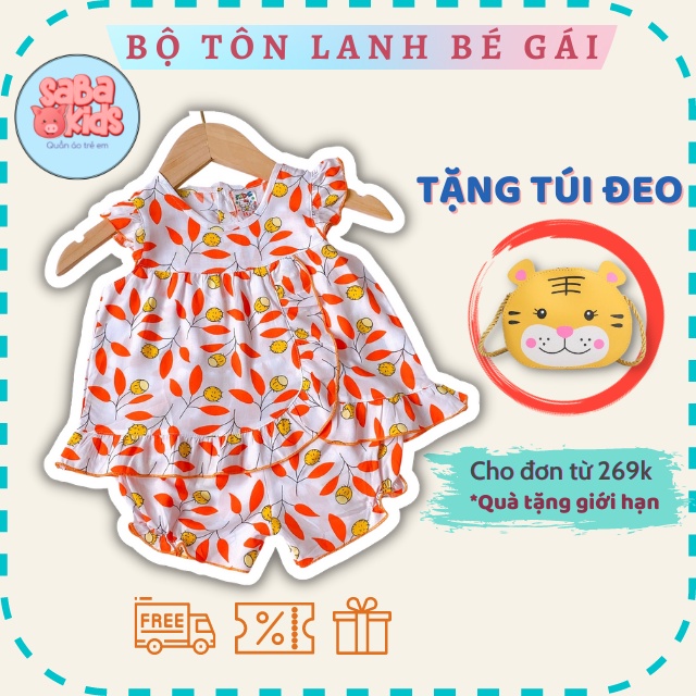 Bộ Tole Cho Bé Gái Chất Lanh Hai Tà Xòe SABAKIDS Sát Nách Mát Mẻ Dễ Thương Mặc Hè Cho Bé