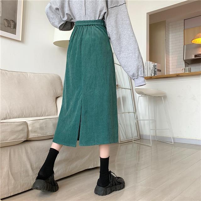 Chân váy chữ A lưng cao xẻ tà thời trang mùa đông 2021 dành cho nữ