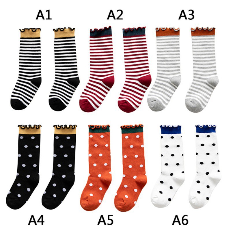 Tất cotton dài họa tiết sọc dễ thương cho bé gái