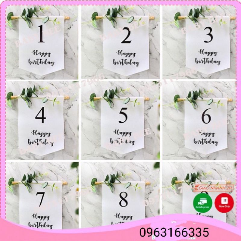 (freeship) Cờ Happy Birthday In Số Tuổi Phong Cách Hàn Quốc