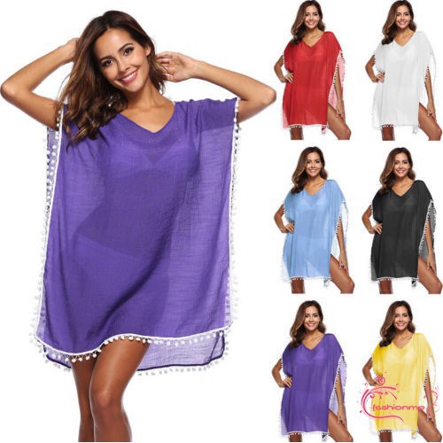 ღ𝓂ℰSexy Women V Neck Bathing Suit Bikini Swimwear Cover Up Beach Wrap Dress