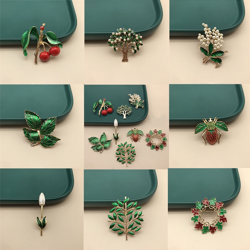 Trâm Cài Áo Hình Hoa Lá / Côn Trùng / Côn Trùng Tráng Men Màu Xanh Lá Kiểu Vintage Thời Trang Thích Hợp Làm Quà Tặ