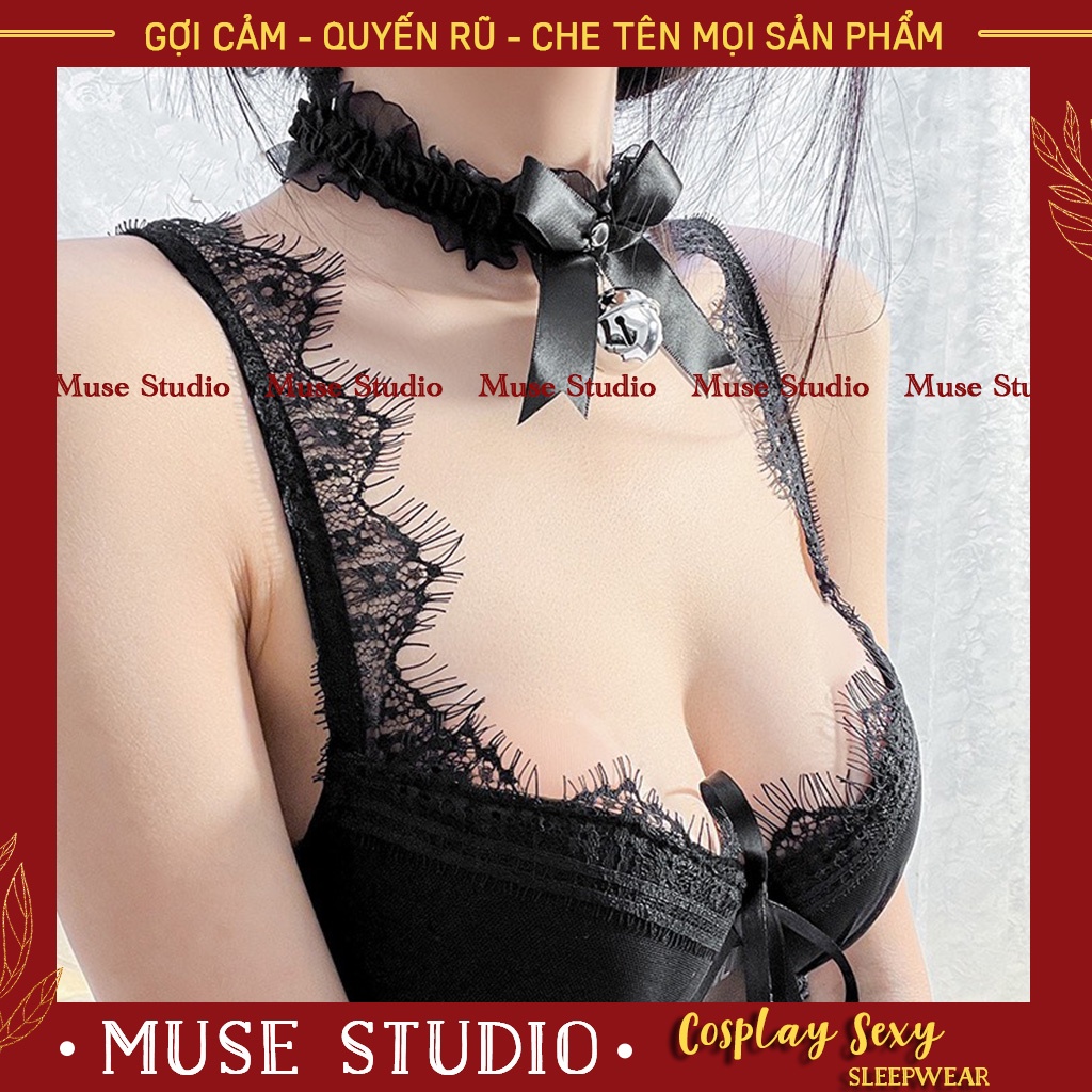 vòng cổ choker sexy hình quả chuông phối voan có thể làm ren đùi
