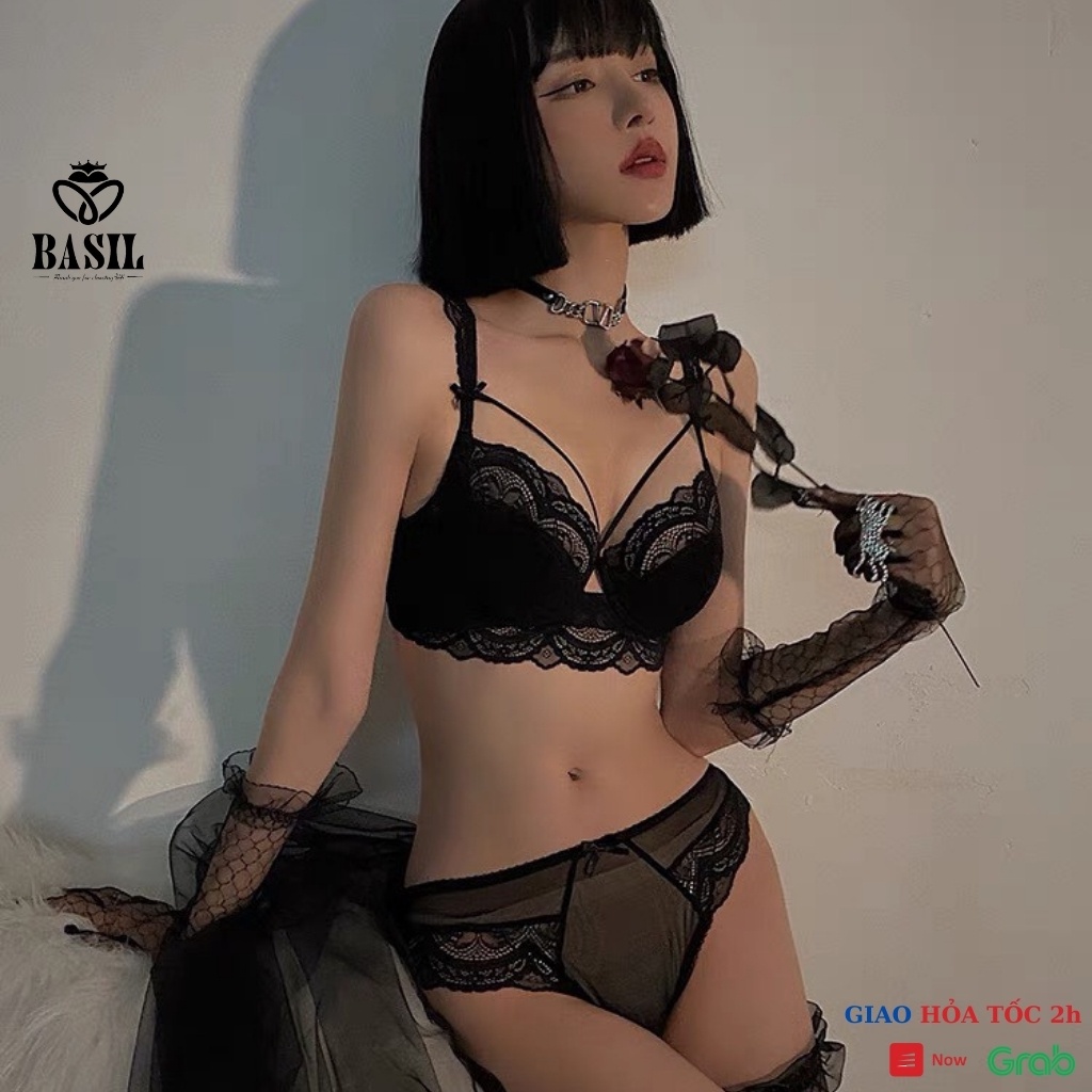 Bộ đồ lót BS06 Basil nữ đệm mỏng có gọng nâng ngực dây đan chéo ren mềm