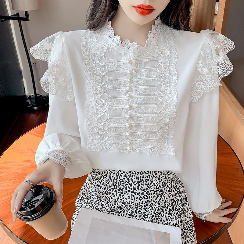 Áo Kiểu Tay Phồng Phối Ren Phong Cách retro Thời Trang Mùa Thu Dành Cho Nữ 2022