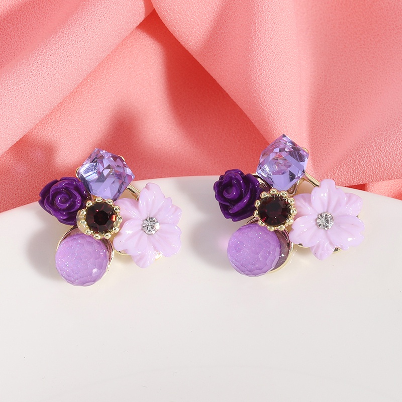 PINKDUDU Khuyên Tai Đính Đá Opal Tím Thiết Kế Mới PD345 Thời Trang Hàn Quốc Cho Nữ