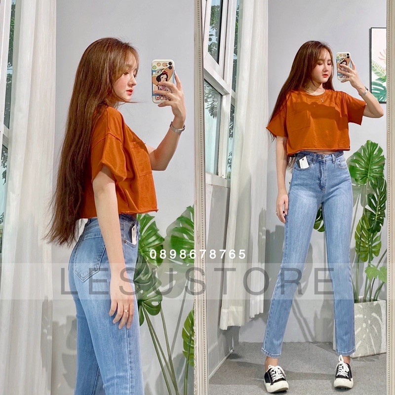 ẢNH TỰ CHỤP Áo croptop thun over 1 túi tay ngắn