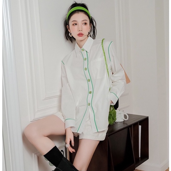 Áo Sơ Mi Hàng Nút Vuông MUSHROOM LEE Line Green