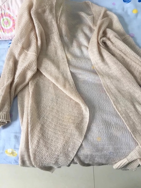 [ Sẵn Be & Trắng Dài ] Áo khoác len mỏng/Áo choàng len mỏng/Khoác cardigan (có ảnh thật)