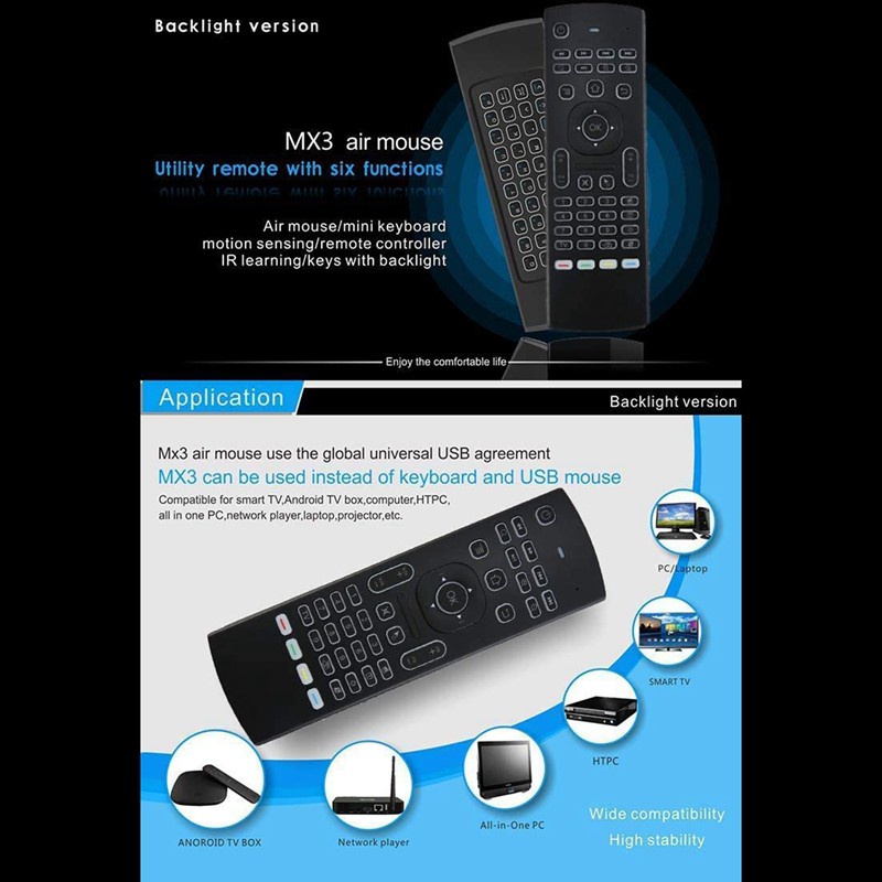 MX3 Air Mouse Wireless Keyboard Backlit Smart Remote Control 2.4G RF for X96 Tx3 H96 Android TV Box