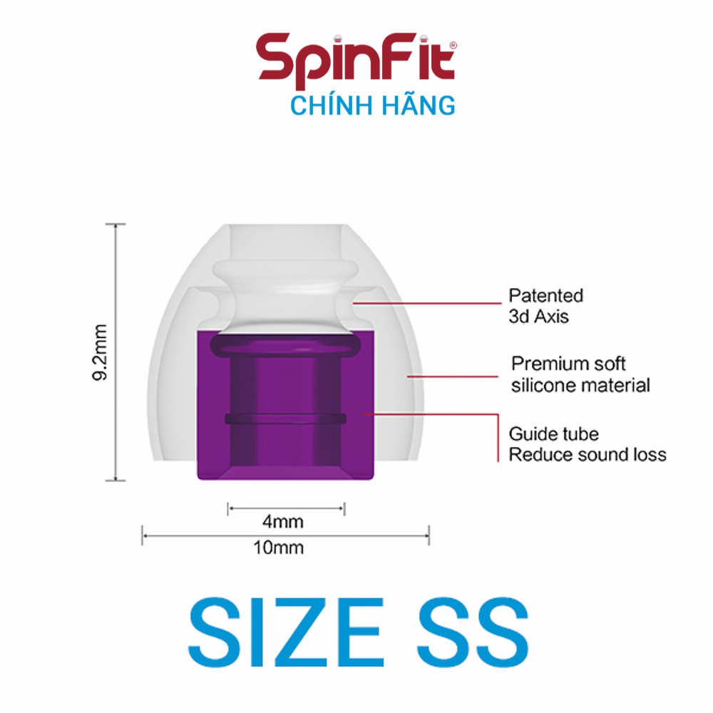 Nút tai nghe cao cấp Spinfit CP100 - Hàng chính hãng | Silicon siêu mềm, xoay 360 độ, đường kính ống 4mm