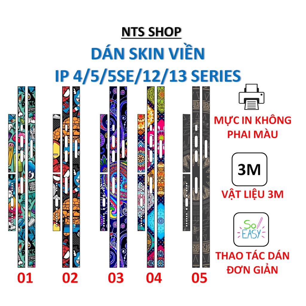 Skin dán viền ip 4/5/5se/12/13/14 pro max