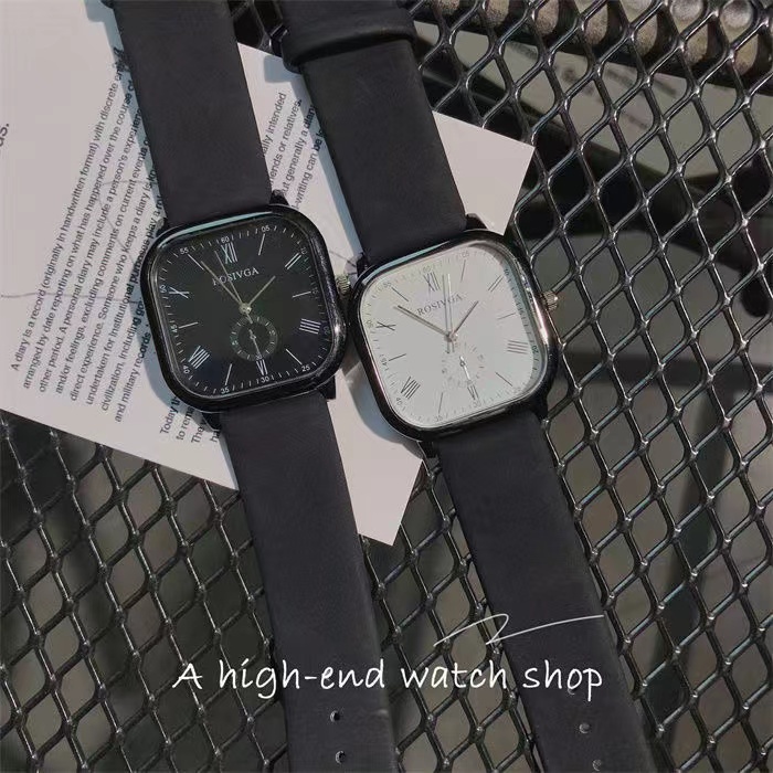 Đồng Hồ Đeo Tay Mặt Vuông Dây Da PU Phong Cách Doanh Nhân Cho Nam Nữ