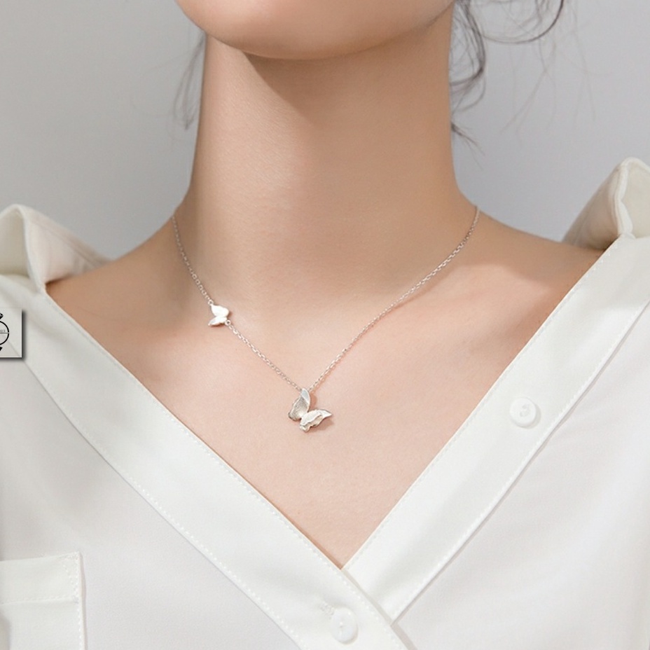 Dây chuyền Bạc ý 925 bươm bướm đôi 2 mặt vòng cổ nữ