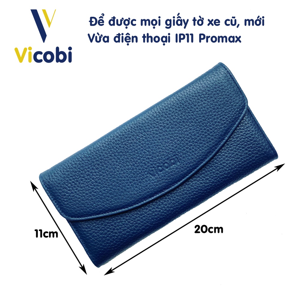 Ví dài nữ Da Bò Vicobi D5 Harris, để được IP 11promax và mọi giấy tờ cũ, mới như bằng lái, đăng kí, thẻ ATM, bảo hiểm xe