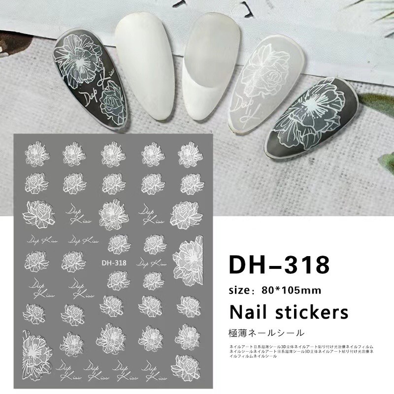 STICKER TRANG TRÍ NAIL CÁC MÃ HOA TRẮNG