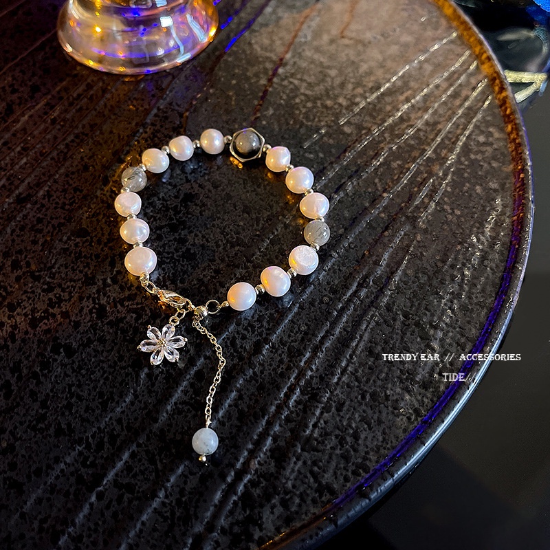 Vòng tay đính đá zircon và ngọc trai thời trang Hàn Quốc cho nữ
