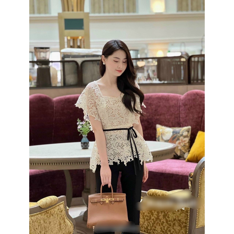 Áo ren nữ cổ vuông buộc nơ thắt eo siêu hot