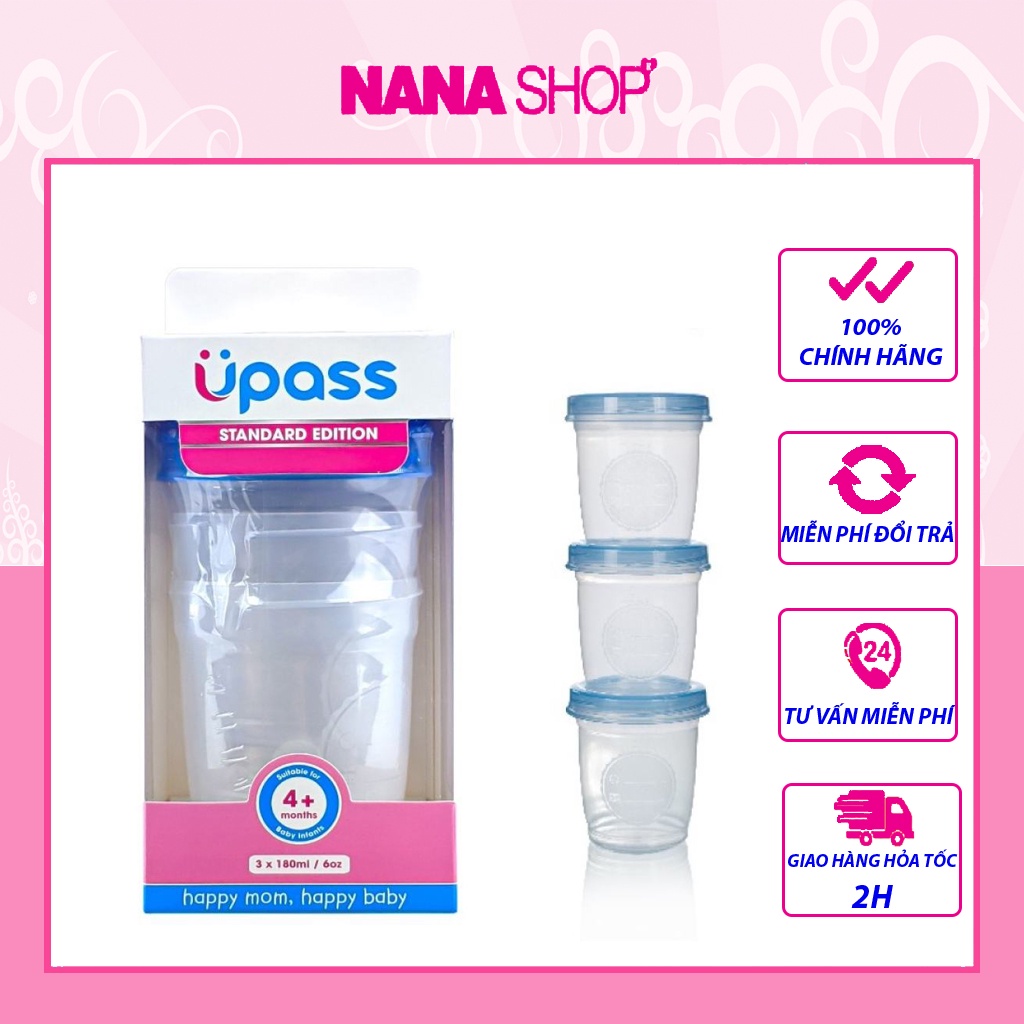 Set 3 bình trữ thức ăn, đồ ăn dặm cho bé Upass Thái Lan 180ml