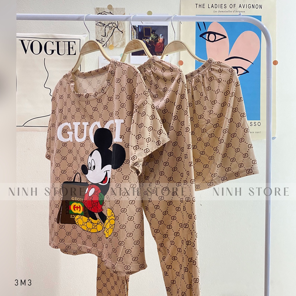 Đồ Ngủ Nữ ❤️FREESHIP❤️SET 3 MÓN Gucci Siêu Xinh Siêu Dễ thương Bộ Ngủ Hot Hit