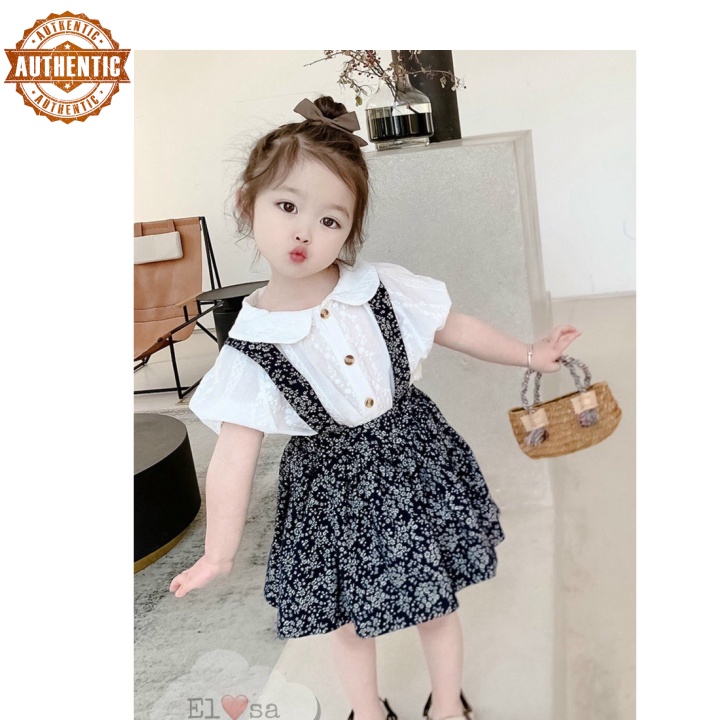 Giao nhanh Váy bé gái - Set áo sơ mi kèm yếm hoa siêu xinh cho bé 1-5 Tuổi NDNK
