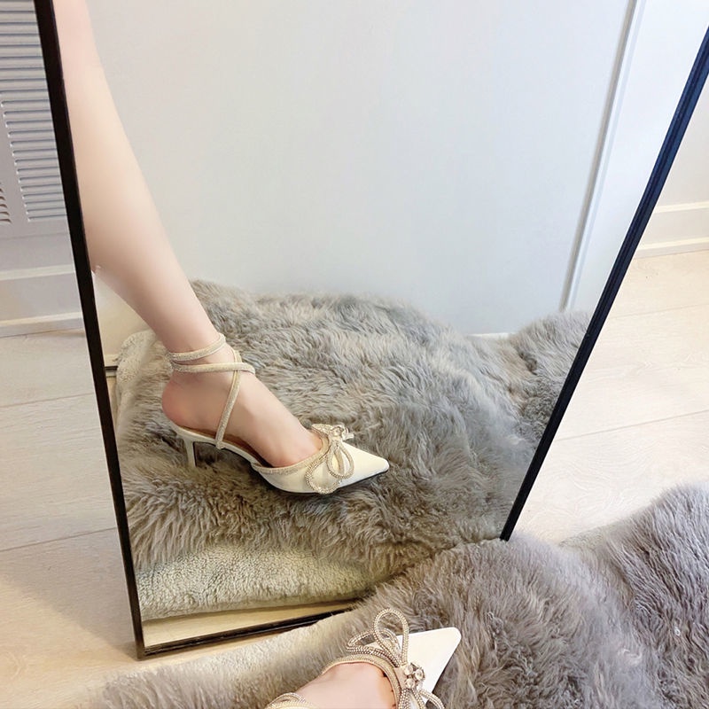 2023 Phong Cách Âu Mỹ Giày Cao Gót Mũi Nhọn Cài Khóa Hình