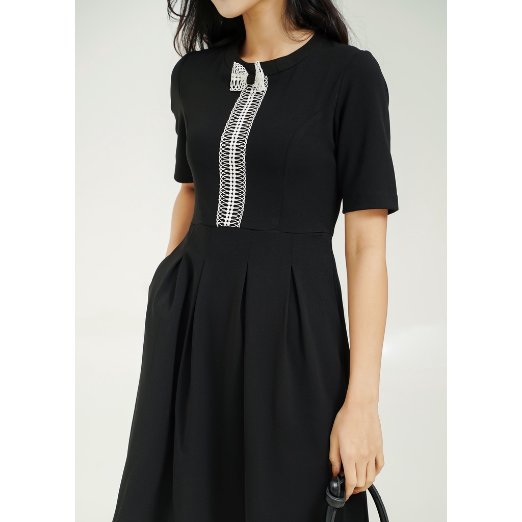 Đầm nữ ngắn tay, cổ nơ tiểu thư, sang trọng , thiết kế cao cấp TK Fashion - DK645