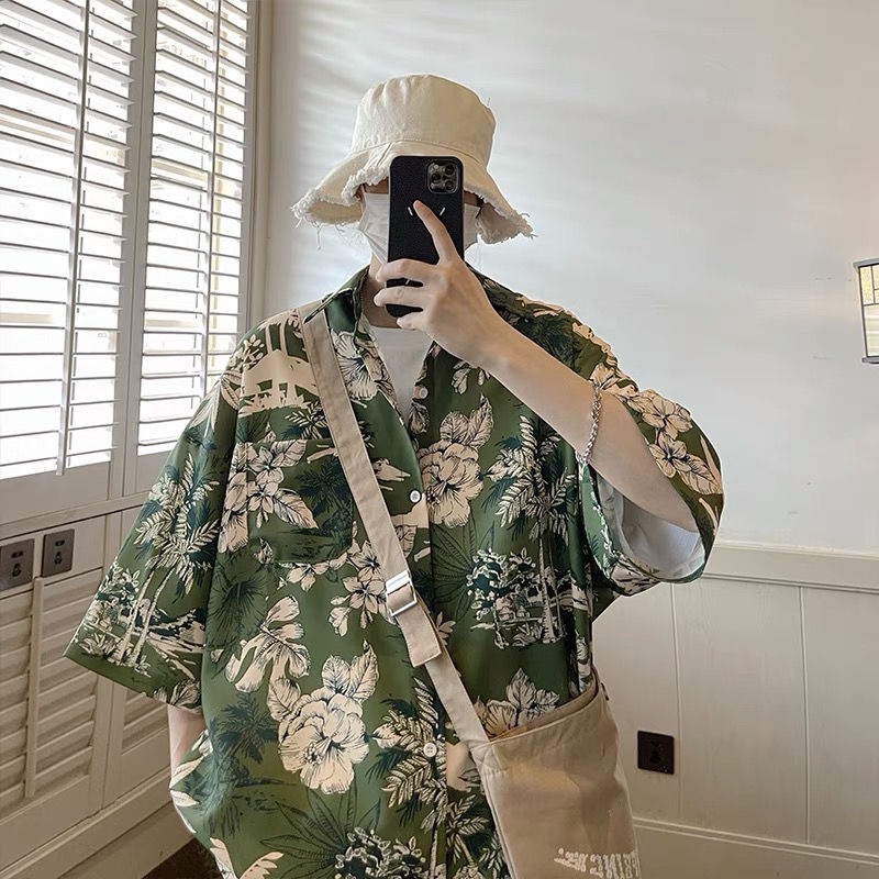 Áo Sơ Mi Tay Ngắn Dáng Rộng In Họa Tiết Vintage Thời Trang Mùa Hè Cho Nam