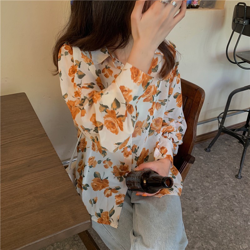 Áo Sơ Mi họa tiết hoa hồng dáng rộng cá tính, siêu đẹp