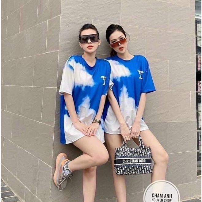 Áo Thun Hè Chất Mát Hình In Xịn Xò Free Ship Toàn Quốc, Áo Thun Chất Chơi Tay Lỡ Phong Cách Hình Mây Màu Xanh, MN15