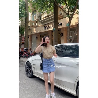 Áo len đính hoa croptop