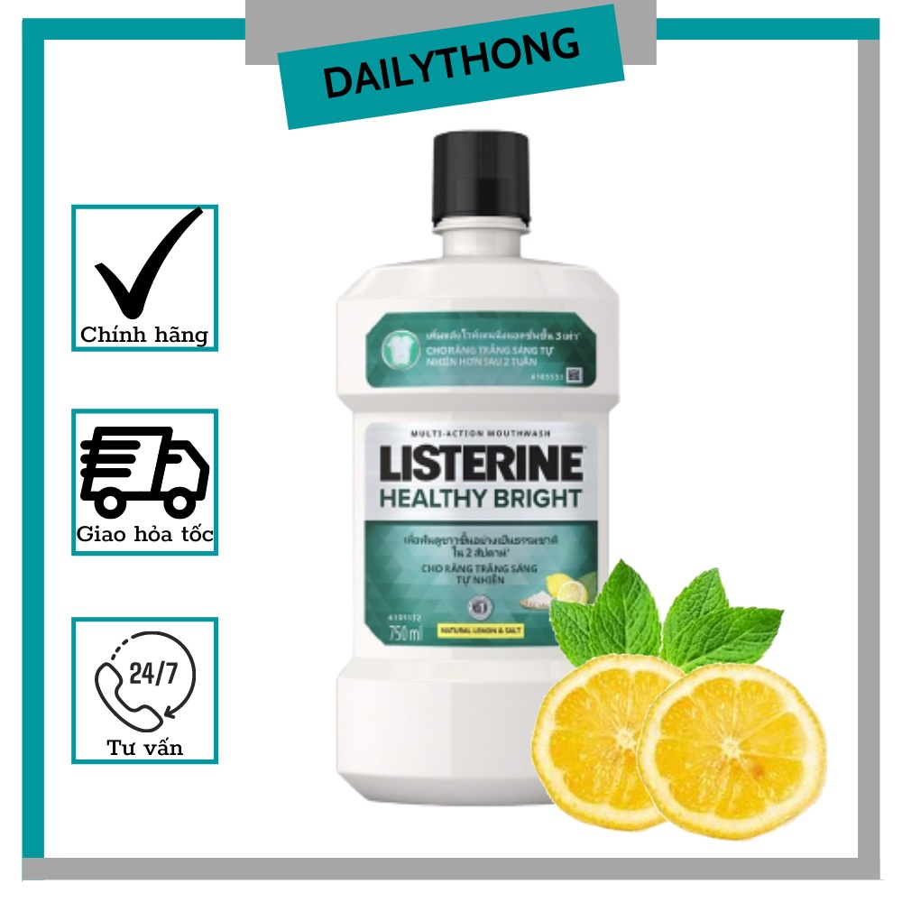 Nước xúc miệng LISTERINE chanh muối Healthy Bright / nước súc miệng trắng răng 250ml - 750ml