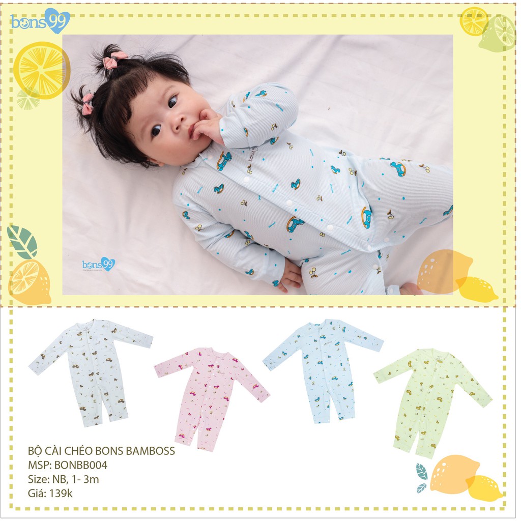 BODY DÀI TAY BONS99, BỘ LIỀN THÂN CHO BÉ (0-9M) CHẤT LIỆU SỢI TRE